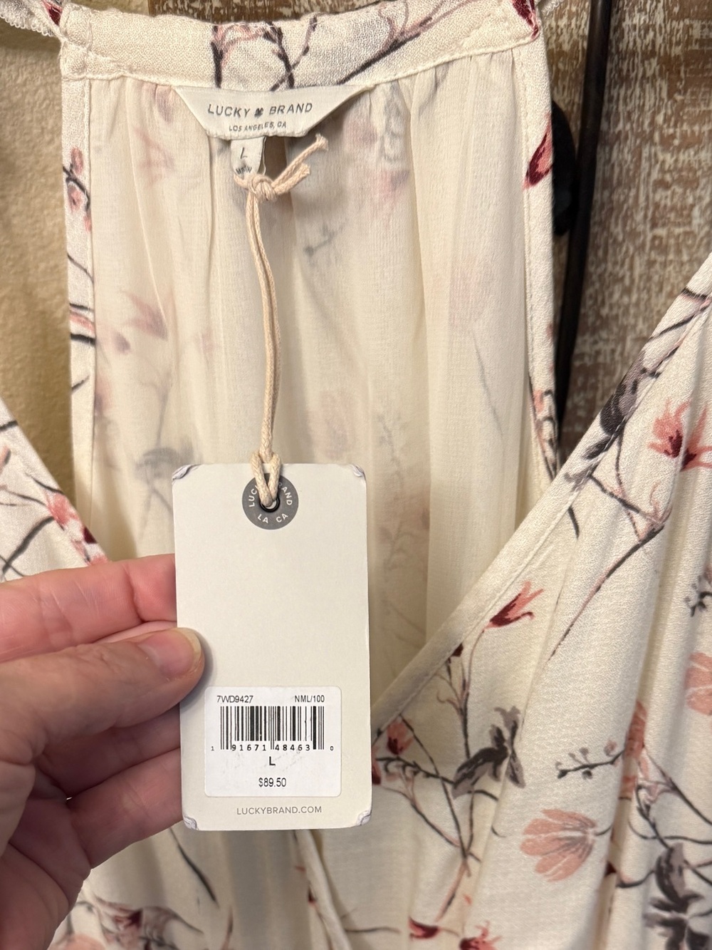Lucky Brand Cream Floral Wrap Midi Dress with Pink Accents - Picture 9 of 13